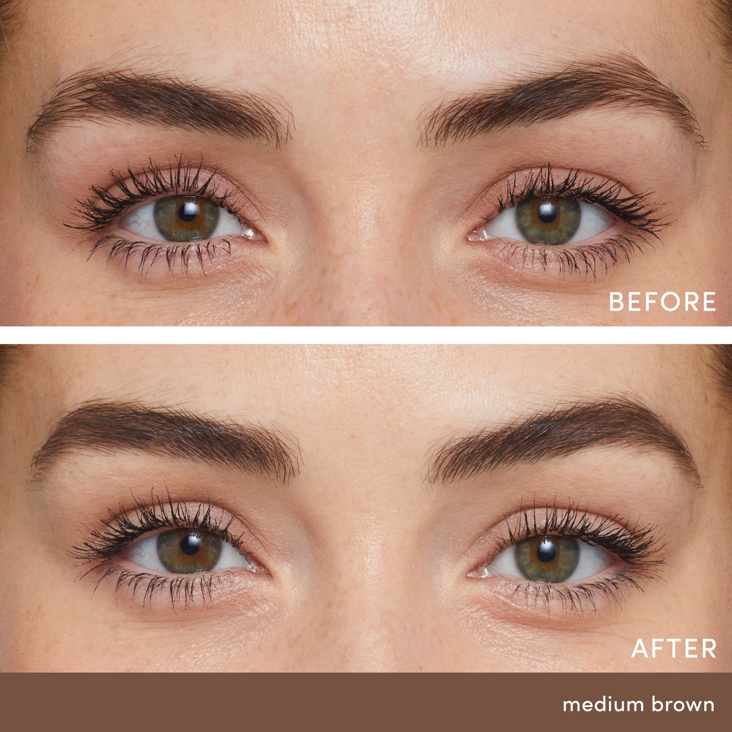 Before and after results of using Jane Iredale PureBrow Brow Powder variant: Medium Brown