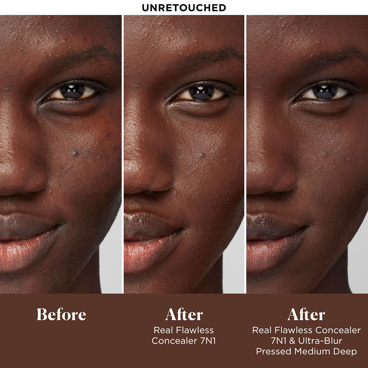 Before and after results of using Laura Mercier Ultra-Blur Pressed Powder variant: Medium Deep