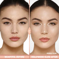 Before and after results of using Charlotte Tilbury Hollywood Glow Glide Architect Highlighter variant: Moonlit Glow