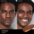 Before and after results of using Nars Light Reflecting Foundation variant: Namibia D4