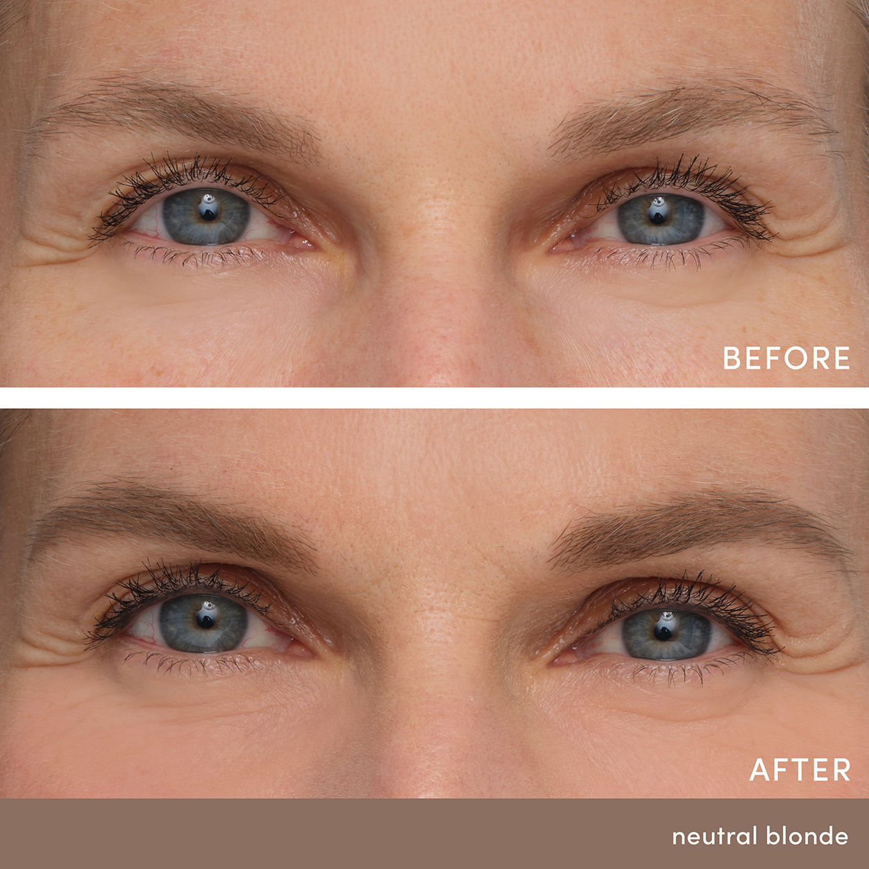 Before and after results of using Jane Iredale PureBrow Shaping Pencil variant: Neutral Blonde