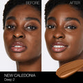 Before and after results of using Nars Light Reflecting Foundation variant: New Caledonia D2