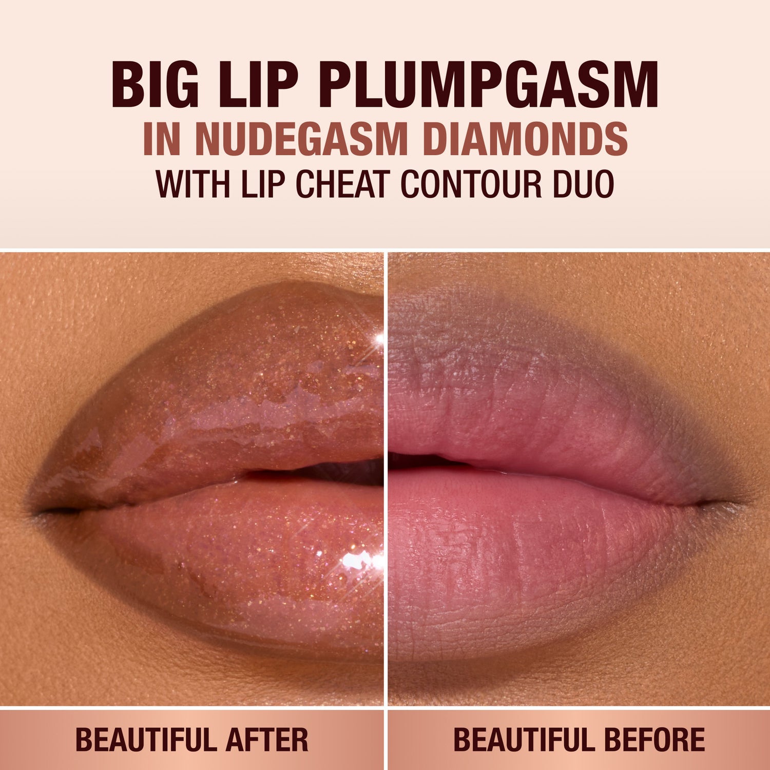 Model image of Charlotte Tilbury Pillow Talk Big Lip Plumpgasm variant: Nudegasm Diamonds