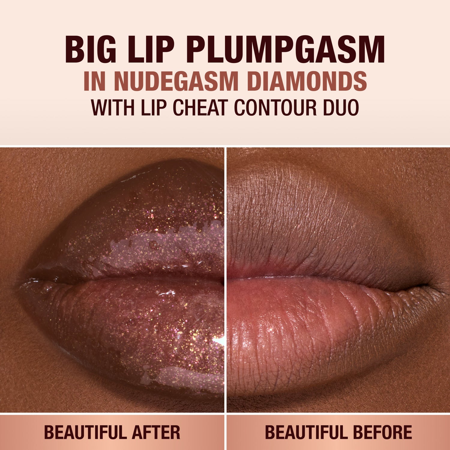 Model image of Charlotte Tilbury Pillow Talk Big Lip Plumpgasm variant: Nudegasm Diamonds