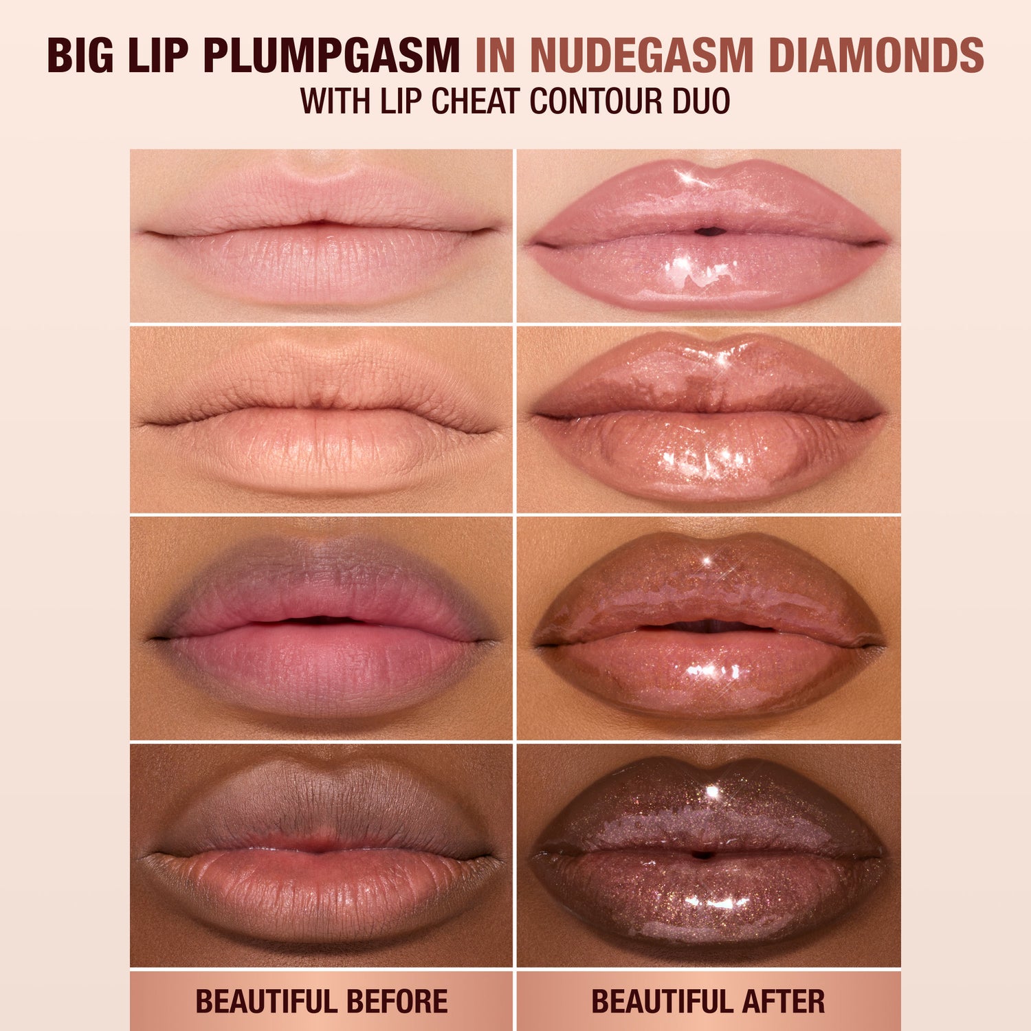 Model image of Charlotte Tilbury Pillow Talk Big Lip Plumpgasm variant: Nudegasm Diamonds