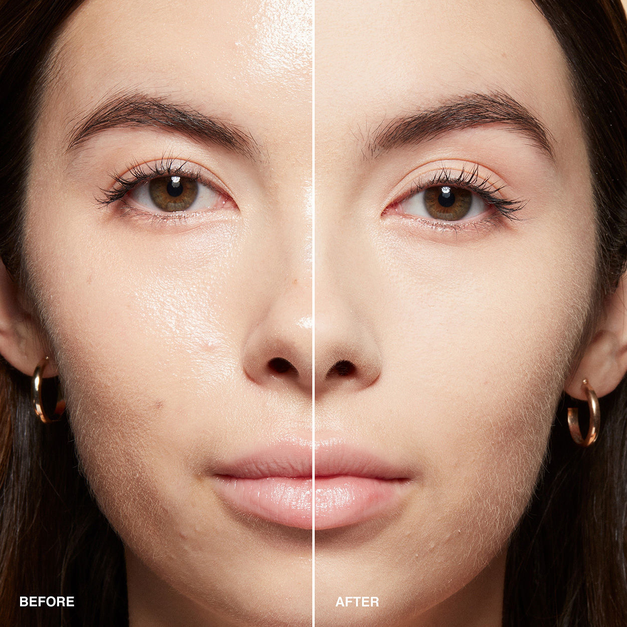 Before and after results of using Bobbi Brown Sheer Finish Pressed Powder variant: Pale Yellow