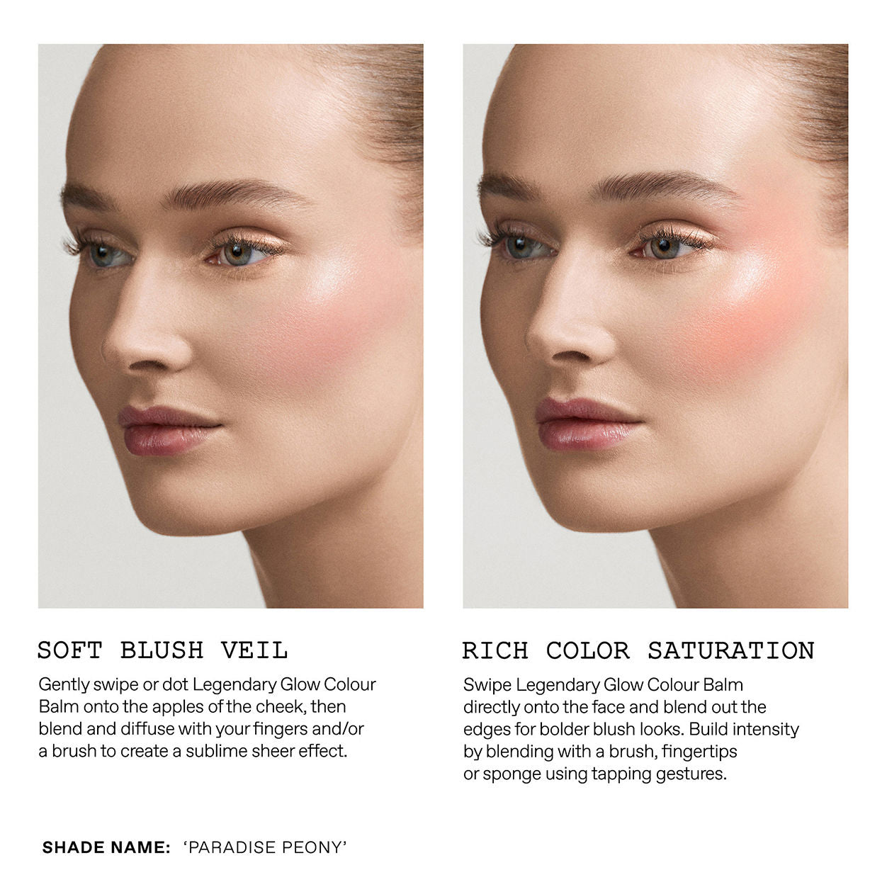 Before and after results of using Pat McGrath Labs Divine Blush: Legendary Glow Color Balm variant: Paradise Peony