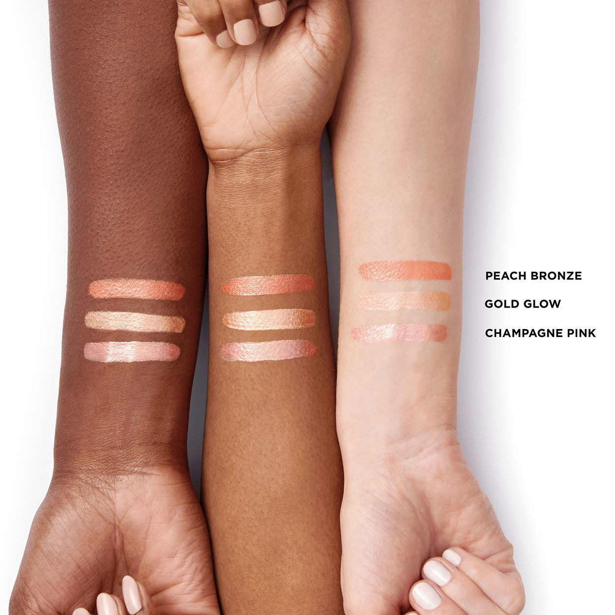 An arm swatch of Laura Mercier RoseGlow Liquid Highlighter variant: Peach Bronze
