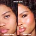 Before and after results of using Charlotte Tilbury Unreal Lip + Cheek Glow Blush Stick with Hyaluronic Acid variant: Peachy Glow