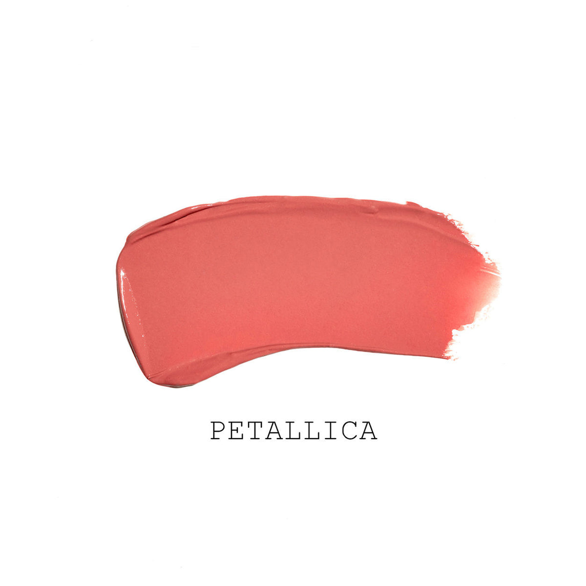 A swipe of SatinAllure Lipstick in PETALLICA coral-pink, offering a weightless, silky smooth color.