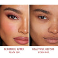 Before and after results of using Charlotte Tilbury Matte Beauty Blush Wand variant: Pillow Talk Peach Pop