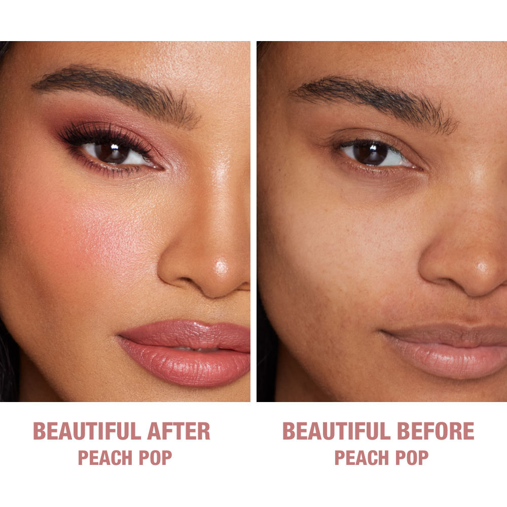 Before and after results of using Charlotte Tilbury Matte Beauty Blush Wand variant: Pillow Talk Peach Pop