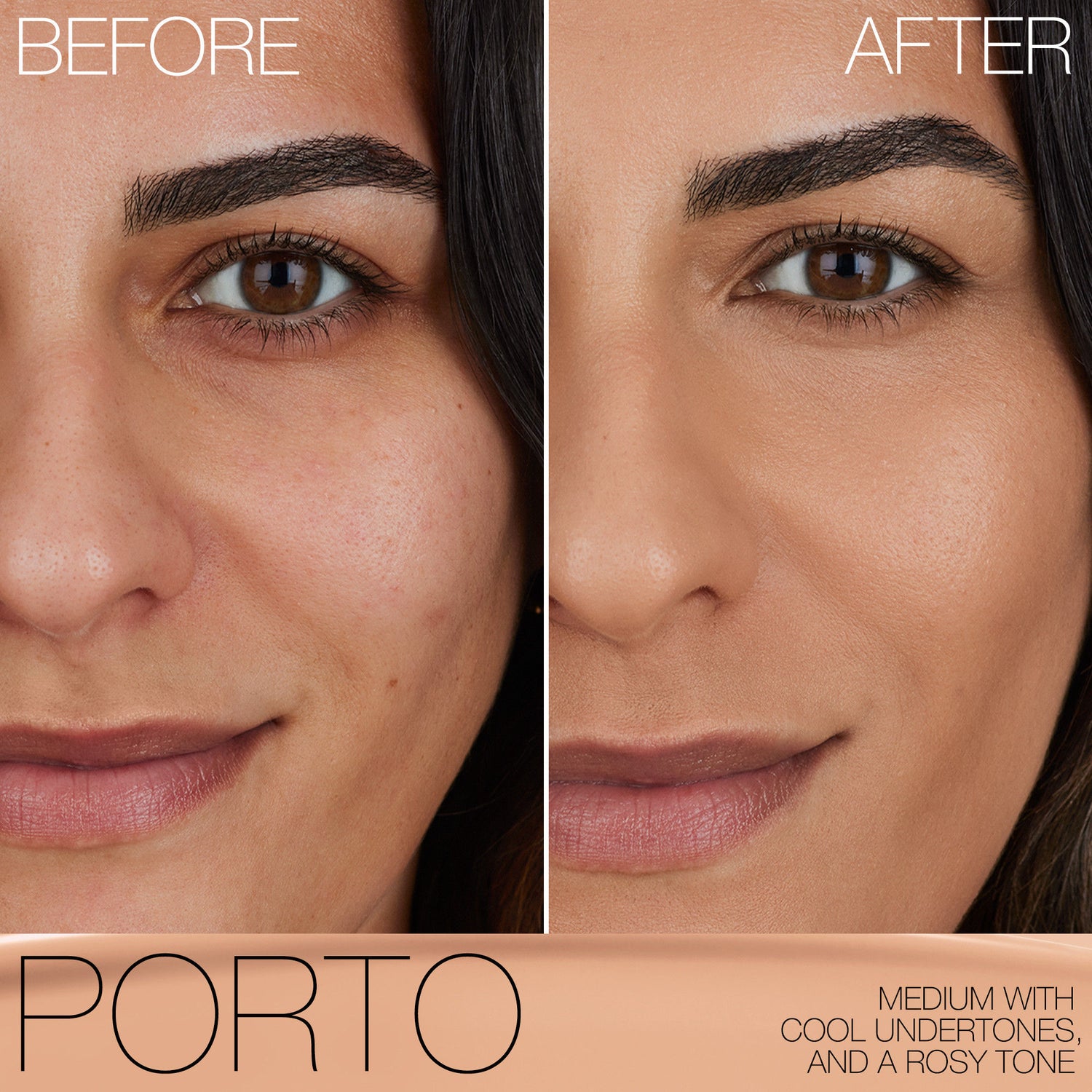 Before and after results of using Nars Light Reflecting Foundation variant: Porto M3.25