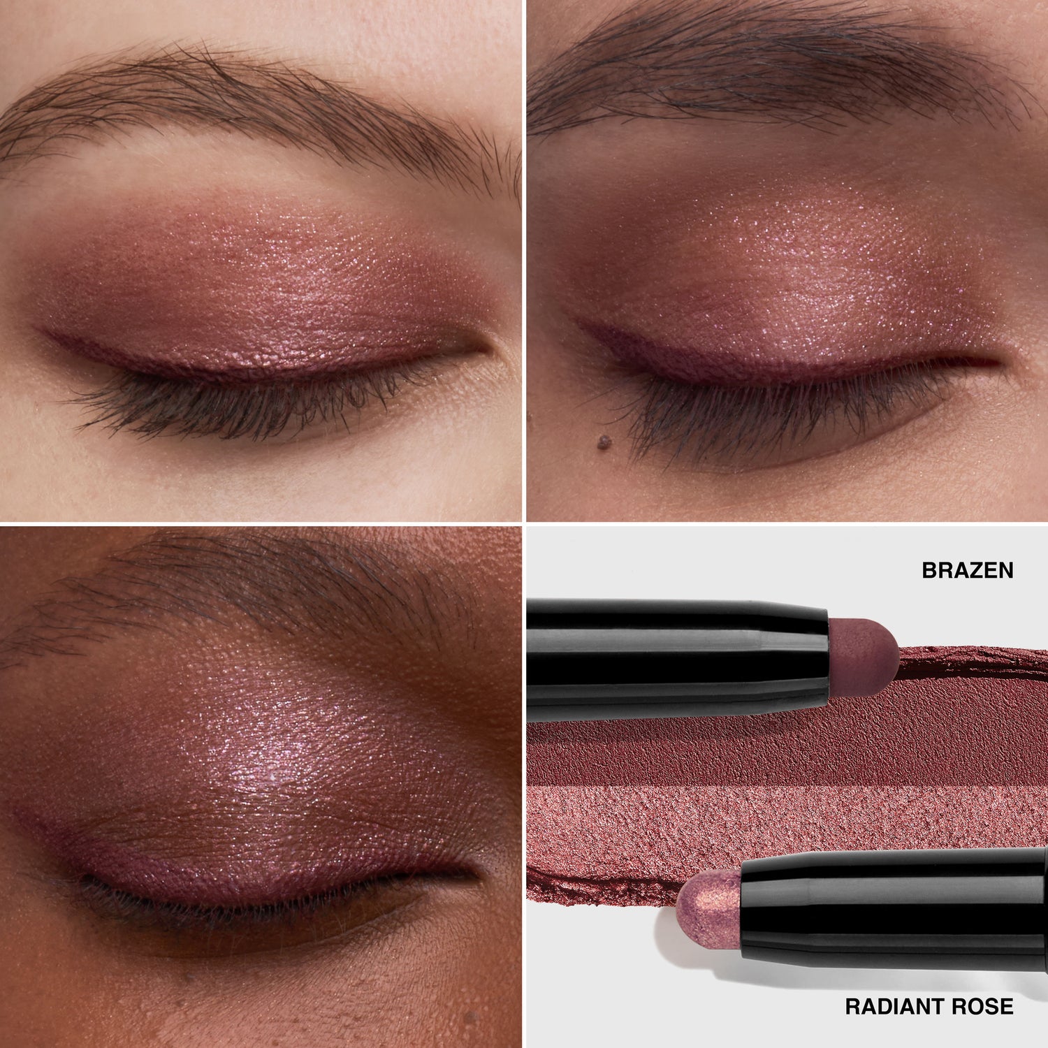 Model image of Bobbi Brown Dual-Ended Long-Wear Waterproof Cream Eyeshadow Stick variant: Radiant Rose / Brazen