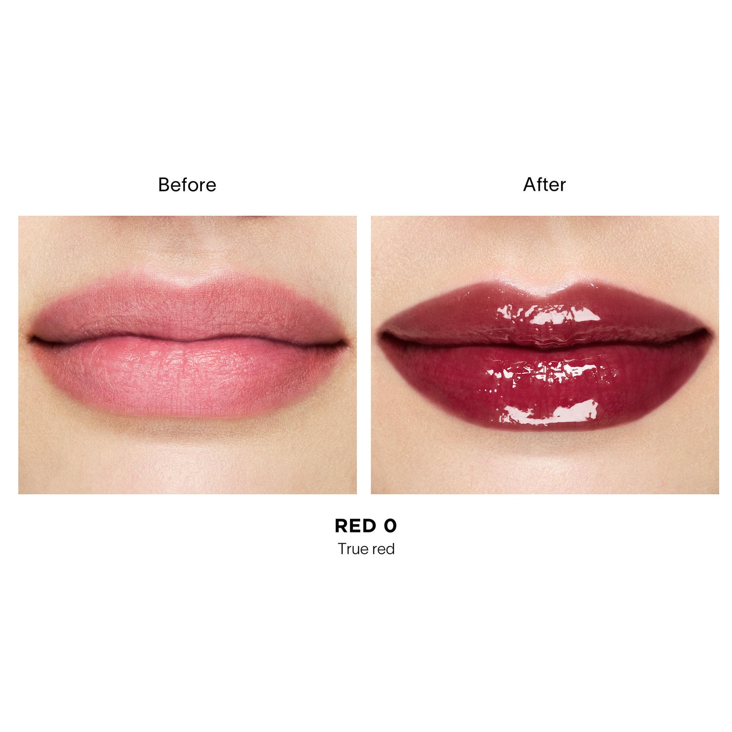 Before and after results of using Hourglass Phantom Volumizing Glossy Balm variant: Red 0