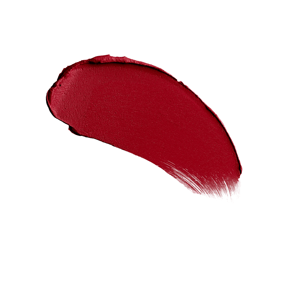 A swatch of long-lasting, deep red Charlotte Tilbury Matte Revolution lipstick.