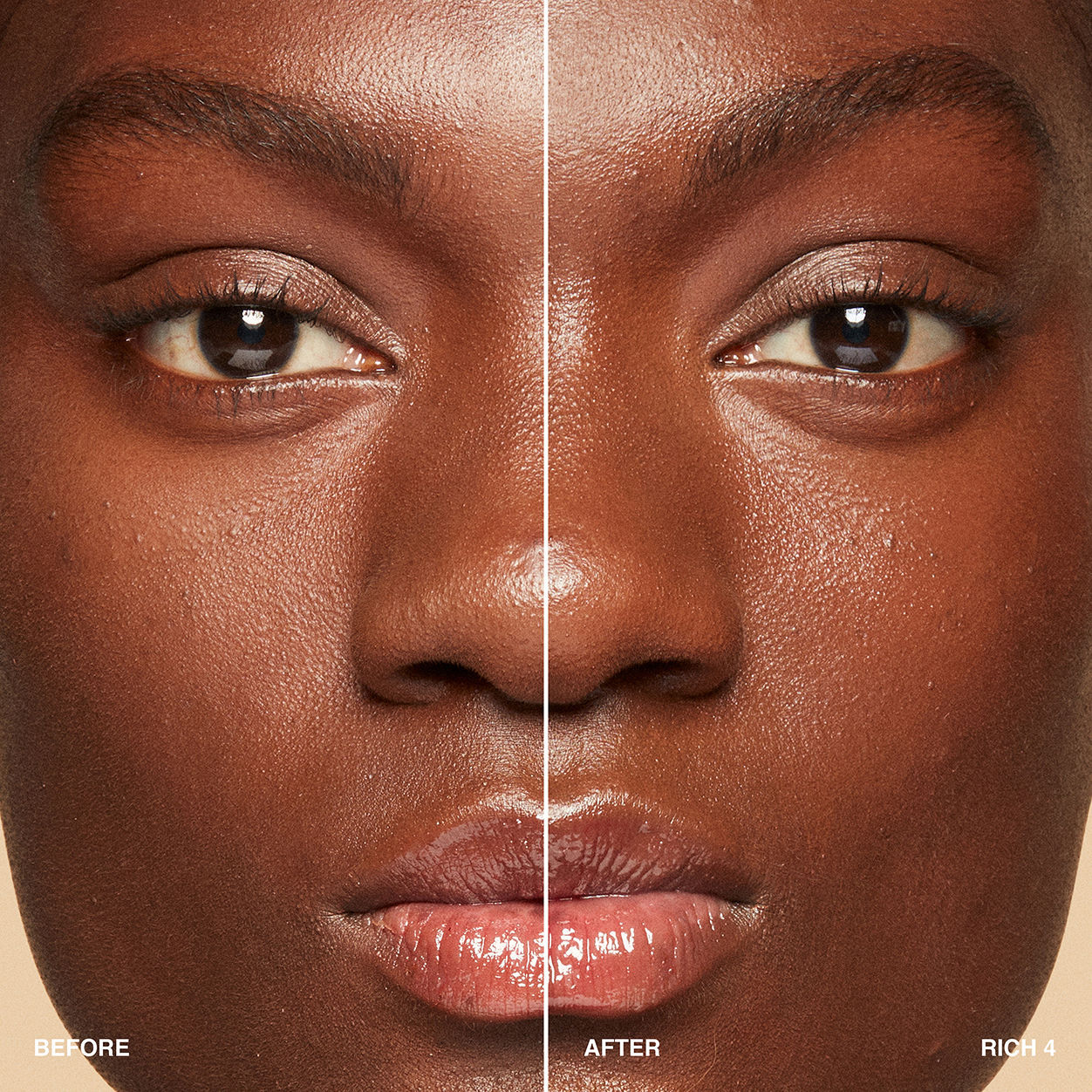 Before and after results of using Bobbi Brown Vitamin Enriched Hydrating Skin Tint SPF 15 with Hyaluronic Acid variant: Rich 4
