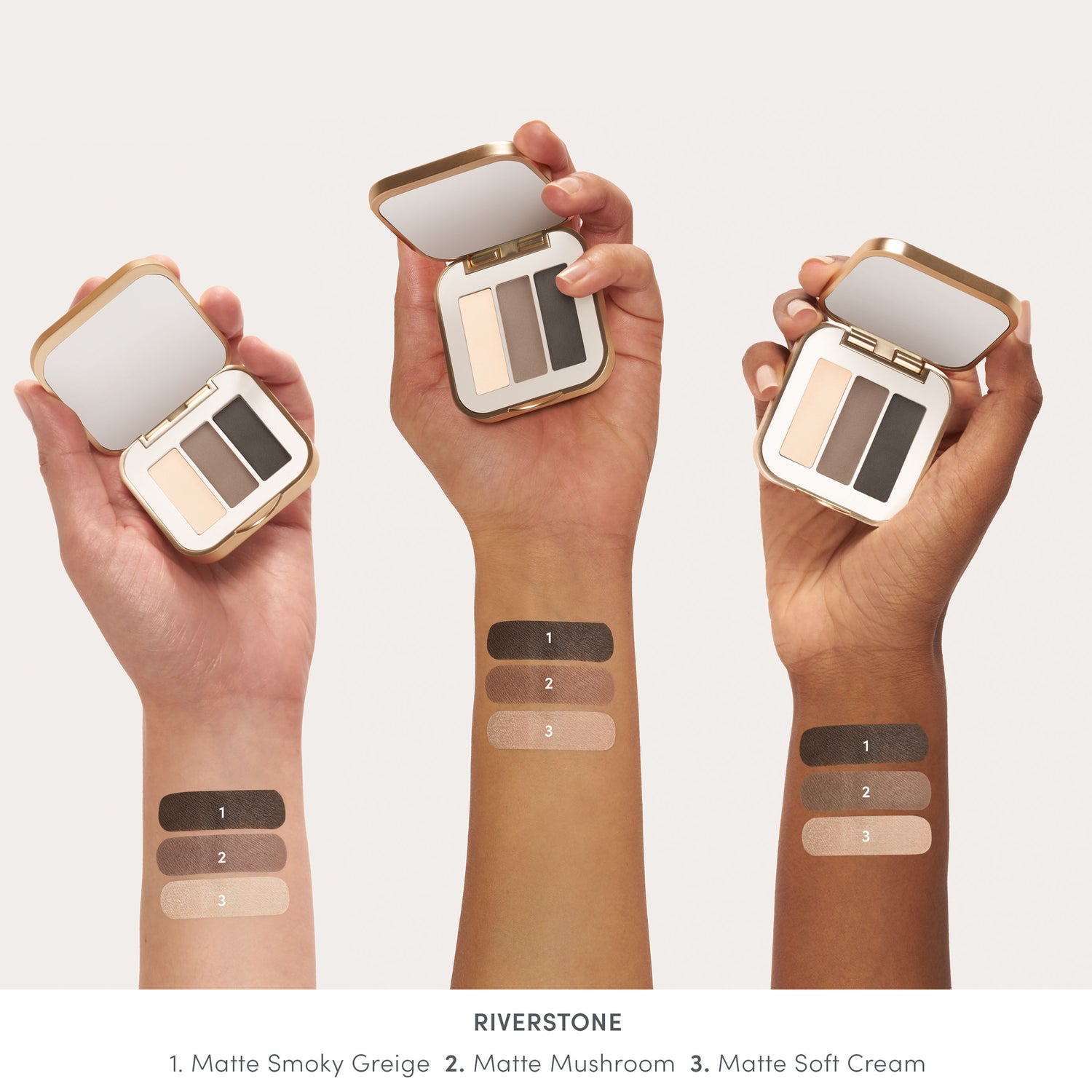 An arm swatch of Jane Iredale PurePressed Eye Shadow Triple variant: Riverstone