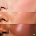 Three close-up shots of cheeks with rose-colored Pot Rouge For Lips and Cheeks applied, shown on different skin tones.