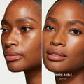 Before and after results of using Hourglass Vanish Seamless Finish Foundation Stick variant: Sable 15.5