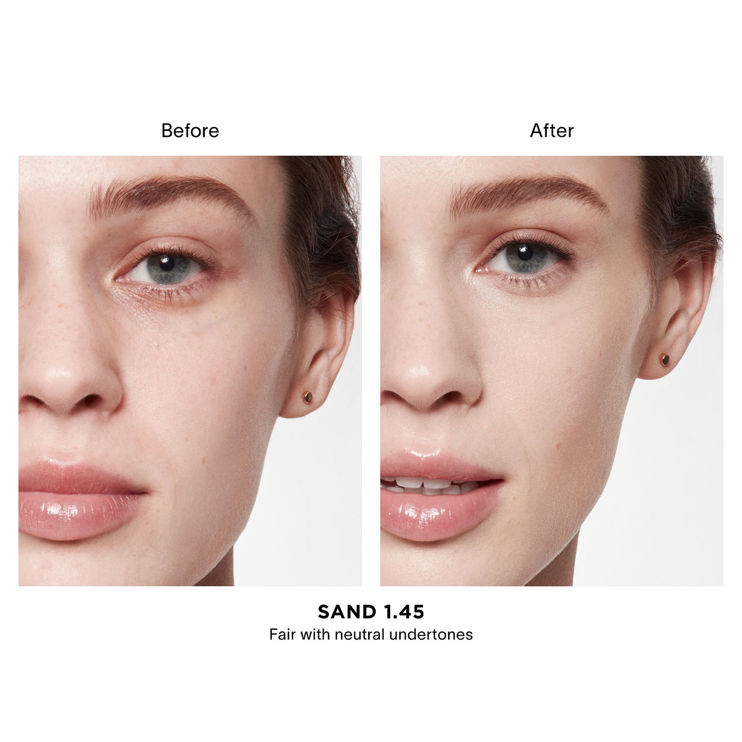 Before and after results of using Hourglass Vanish Airbrush Concealer variant: Sand 1.45