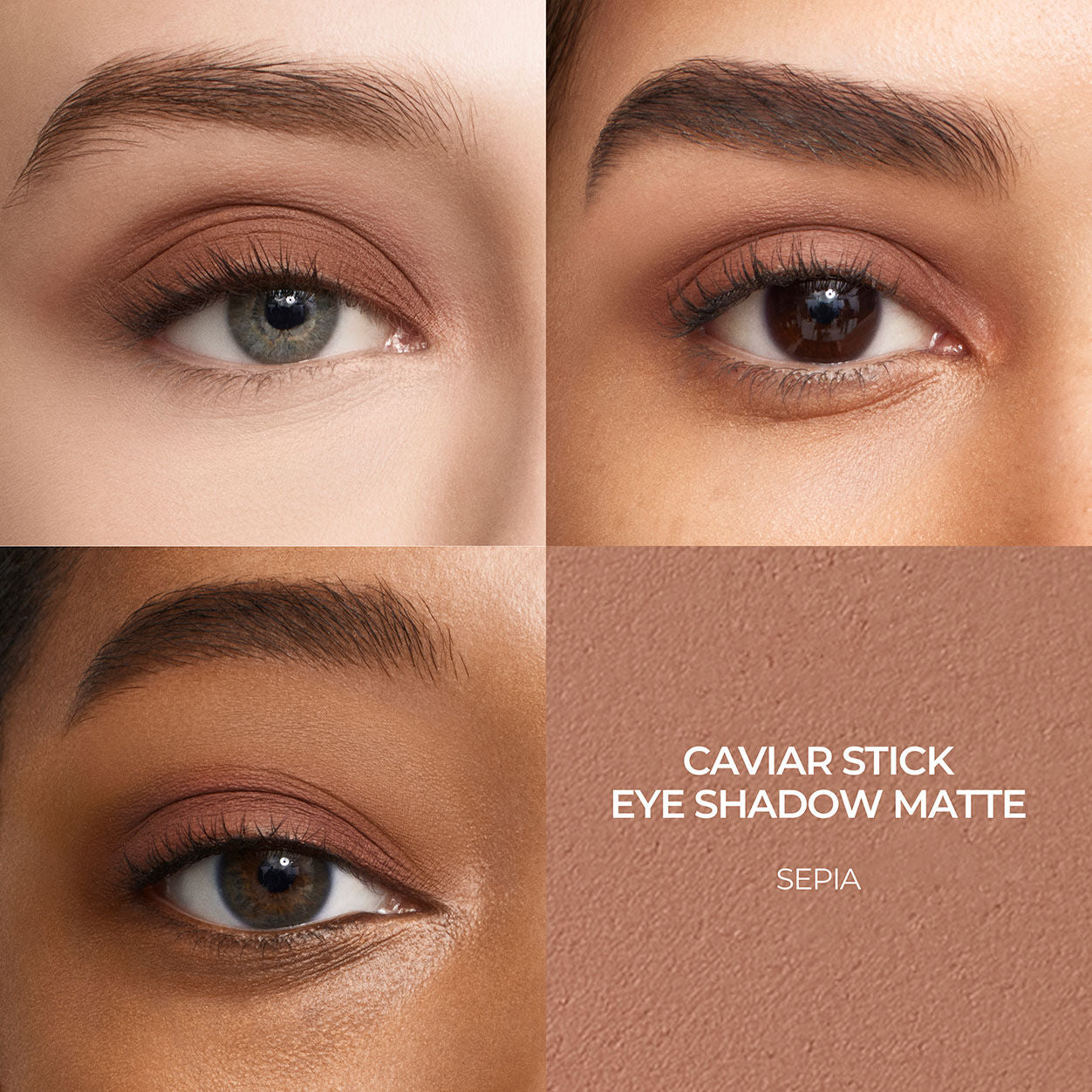 A shade comparison of Laura Mercier Caviar Stick Matte Eye Shadow variant: Sepia