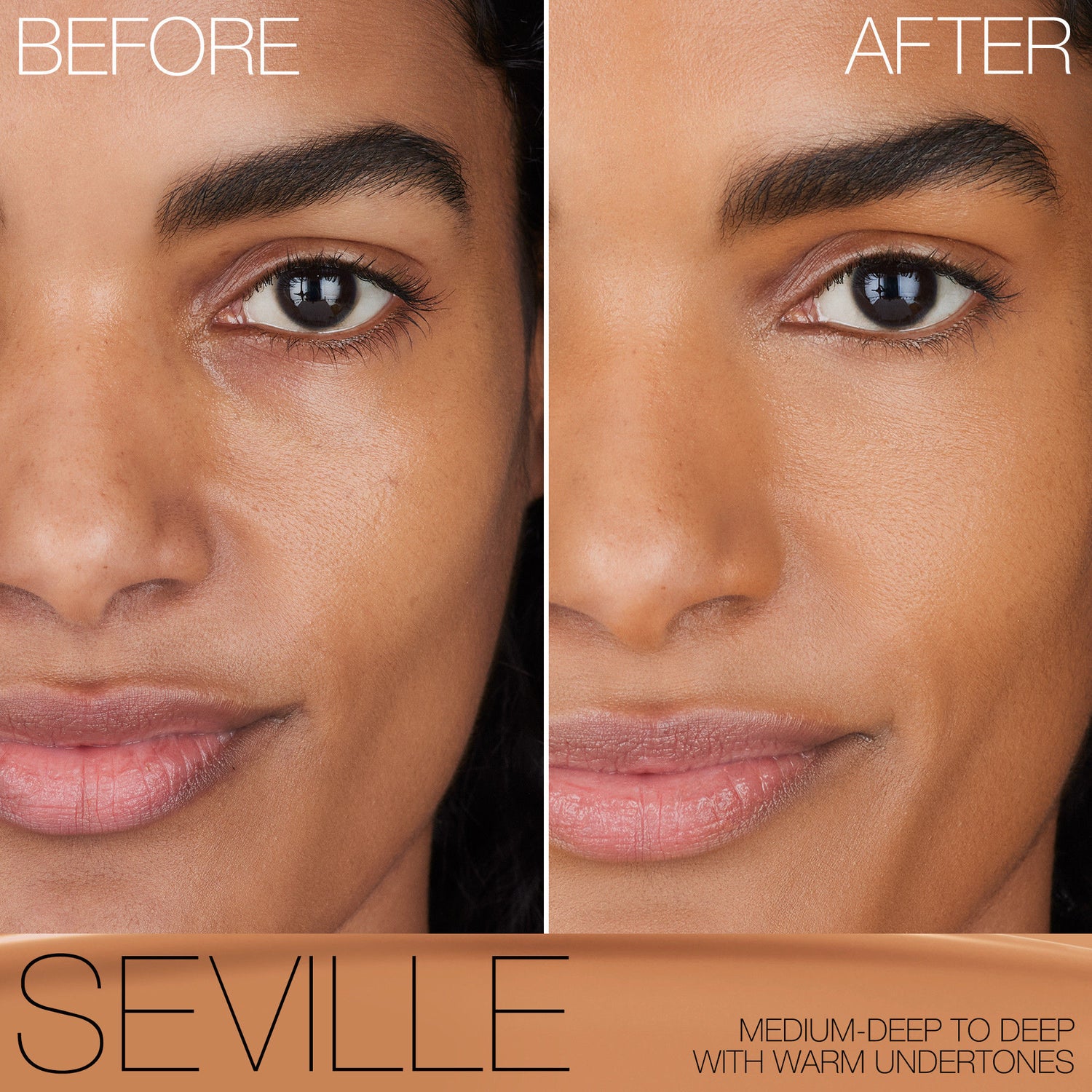 Before and after results of using Nars Light Reflecting Foundation variant: Seville M3.15
