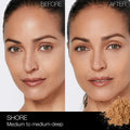 Before and after results of using Nars Light Reflecting Loose Setting Powder variant: Shore