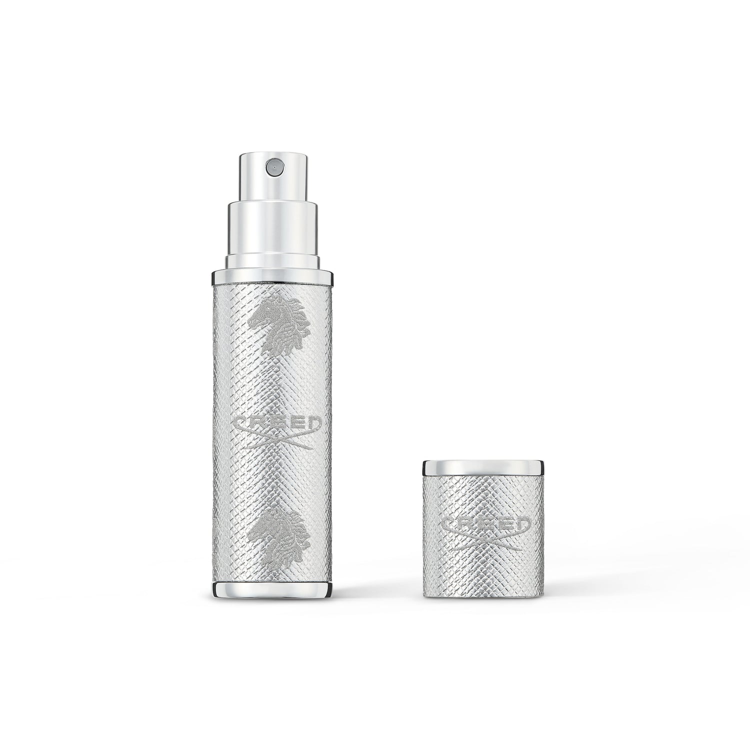 Image of an open Creed Refillable Travel Perfume Atomizer variant: Silver