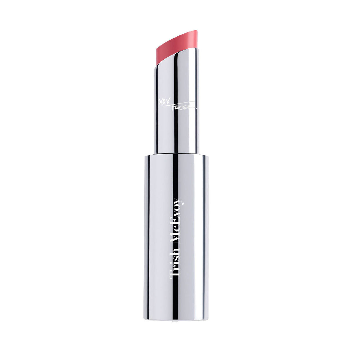 Open tube of buildable pink Trish McEvoy Fast-Track Lip & Cheek in a silver metallic casing.