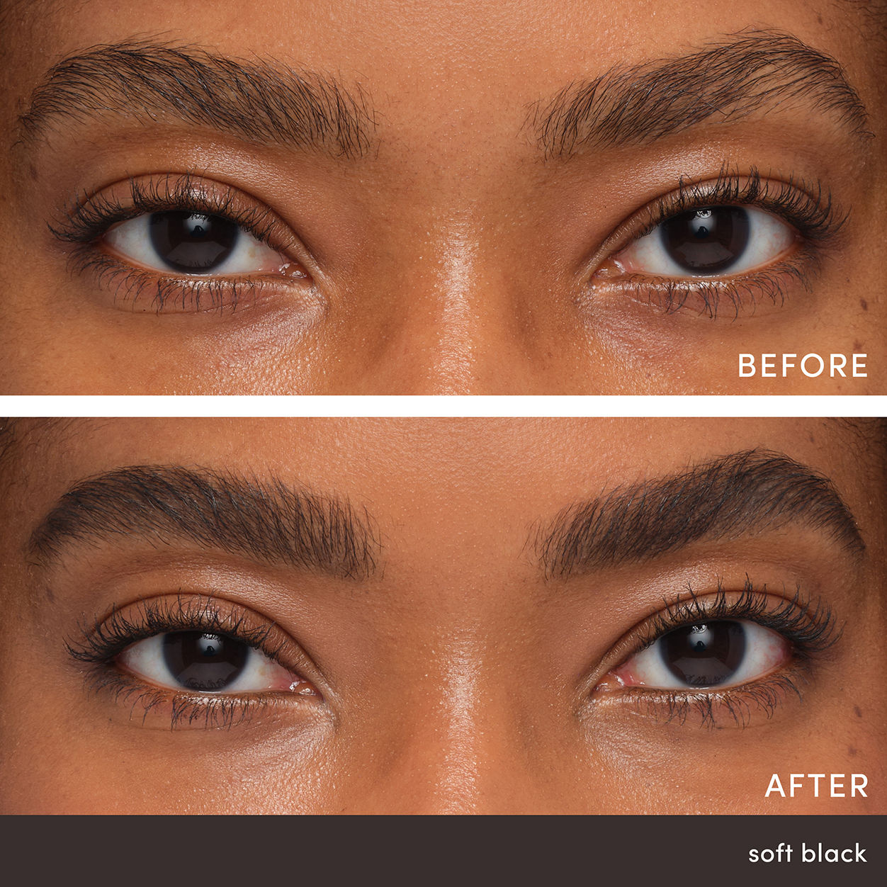 Before and after results of using Jane Iredale PureBrow Brow Gel variant: Soft Black