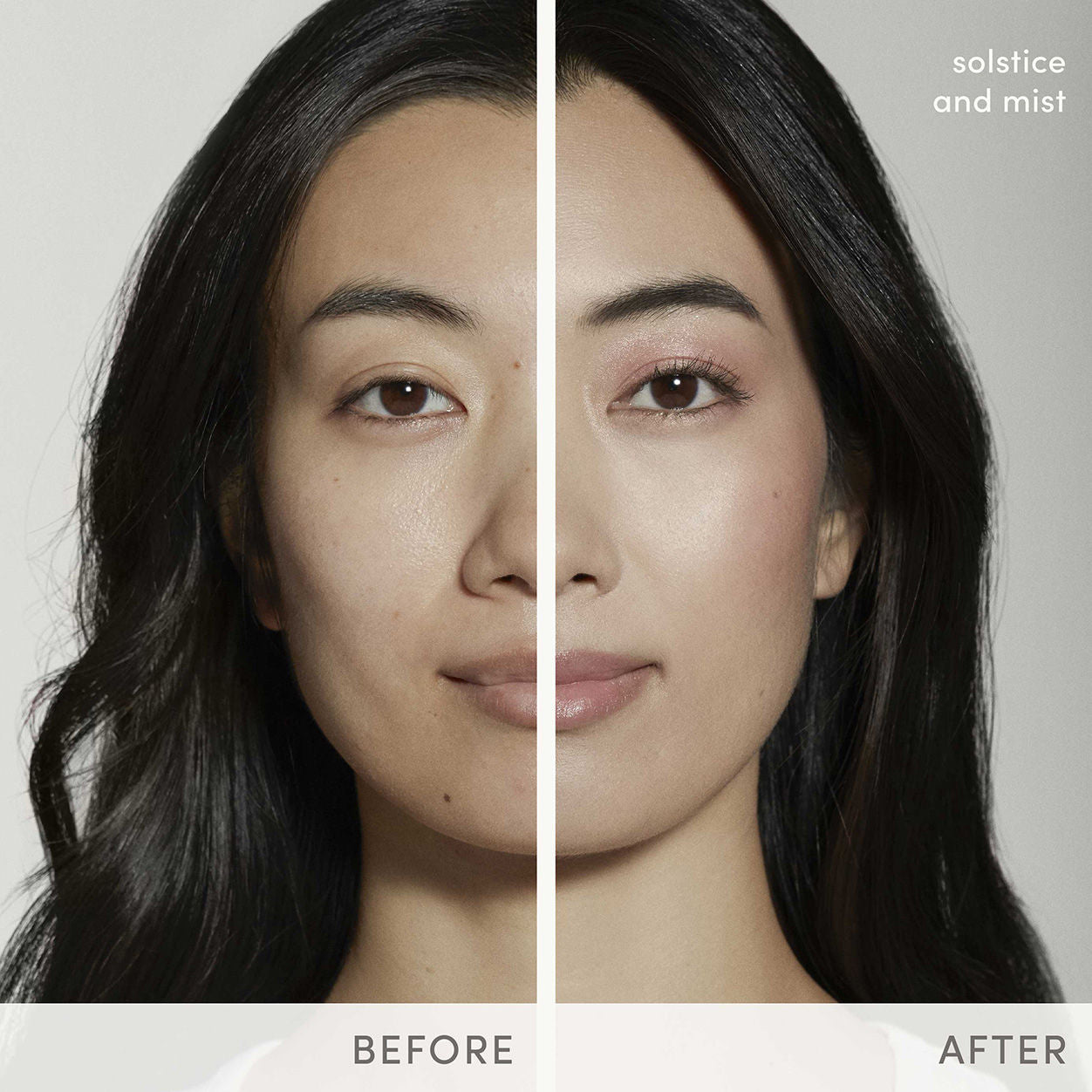 Before and after results of using Jane Iredale Glow Time Highlighter Stick variant: Solstice