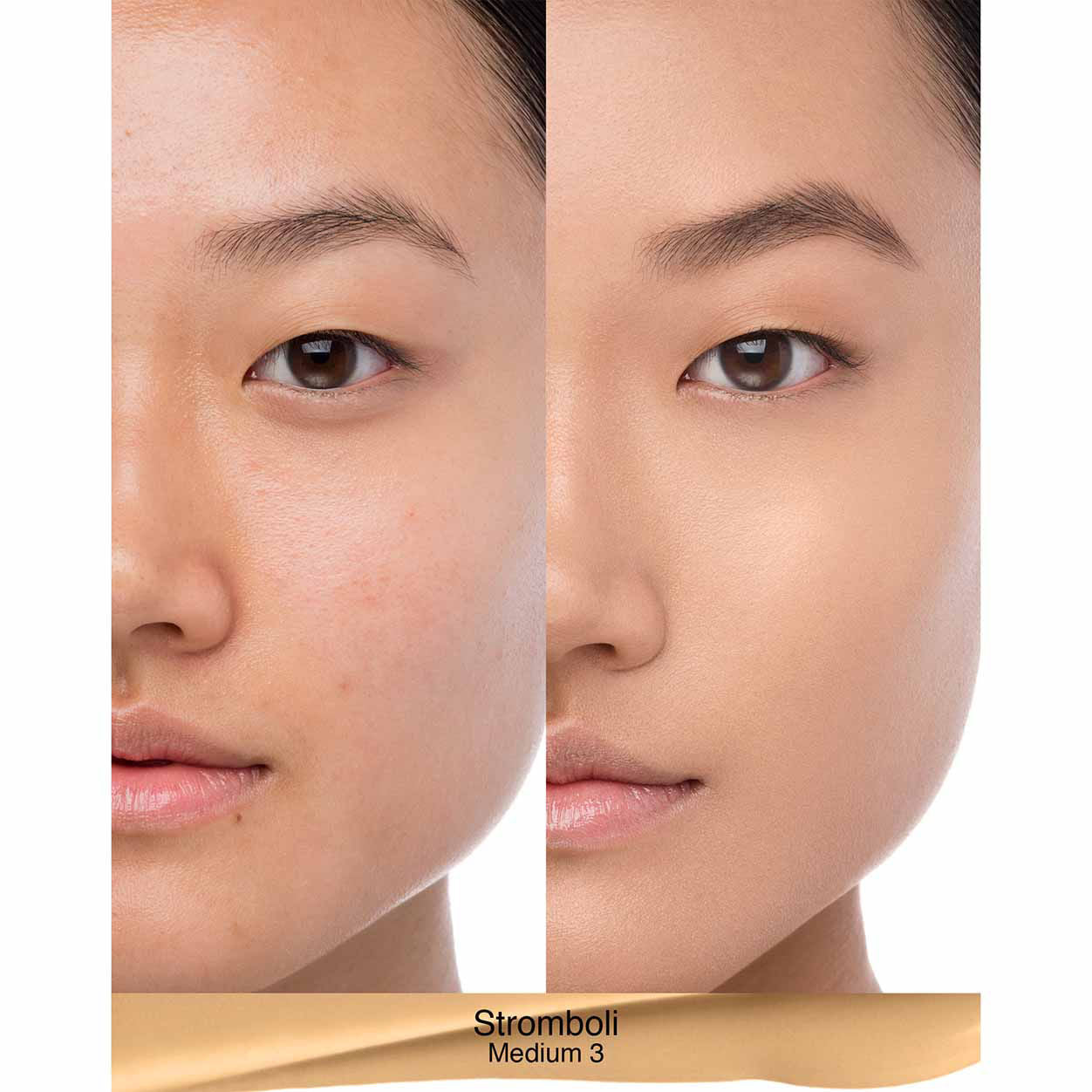 Before and after results of using Nars Natural Radiant Longwear Foundation variant: Stromboli M3