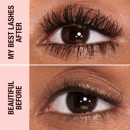 Before and after results of using Charlotte Tilbury Super Black variant: Super Black