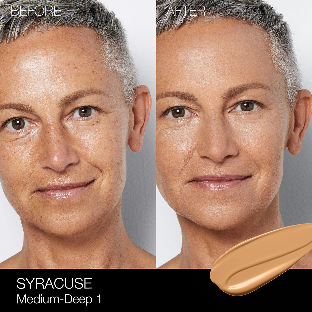 Before and after results of using Nars Light Reflecting Foundation variant: Syracuse MD1