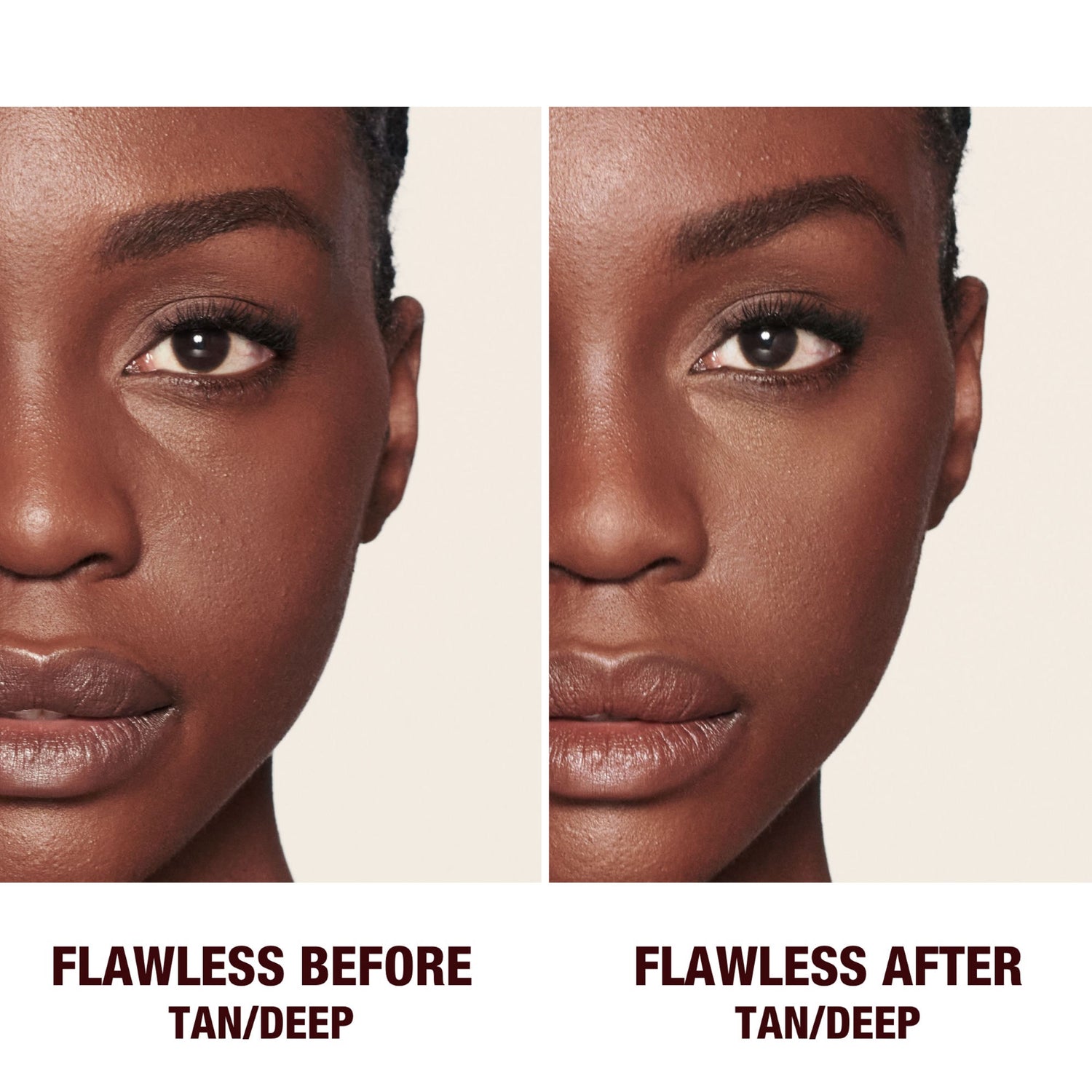 Before and after results of using Charlotte Tilbury Airbrush Brightening Flawless Finish Refill variant: Tan/Deep