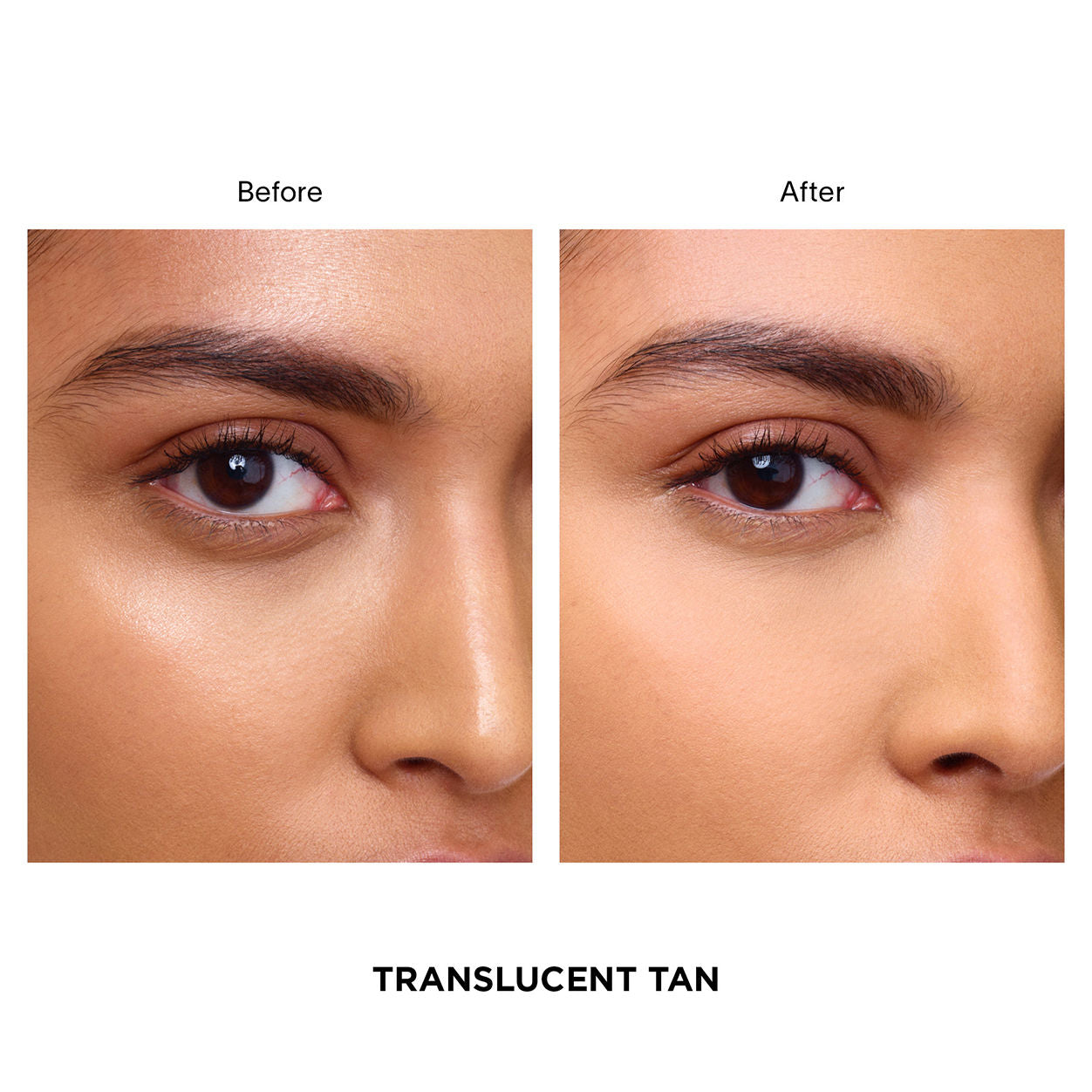 Before and after results of using Hourglass Vanish Airbrush Pressed Powder variant: Translucent Tan