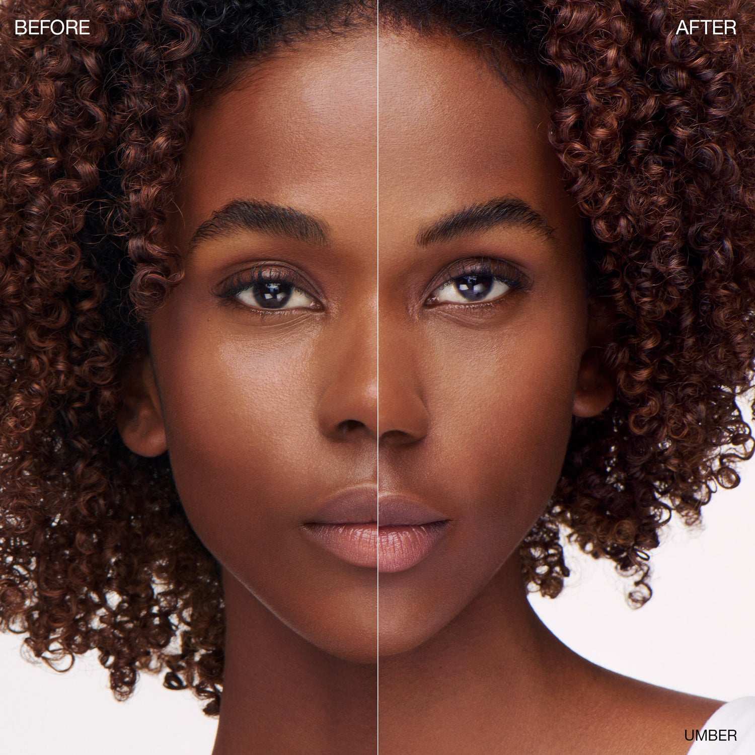 Before and after results of using Ogee Sculpted Skin-Perfecting Powder Refill variant: Umber