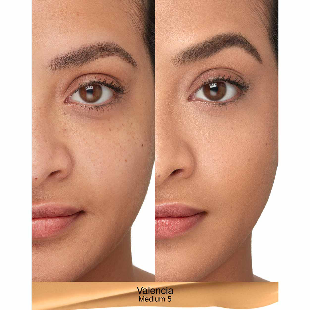 Before and after results of using Nars Natural Radiant Longwear Foundation variant: Valencia M5