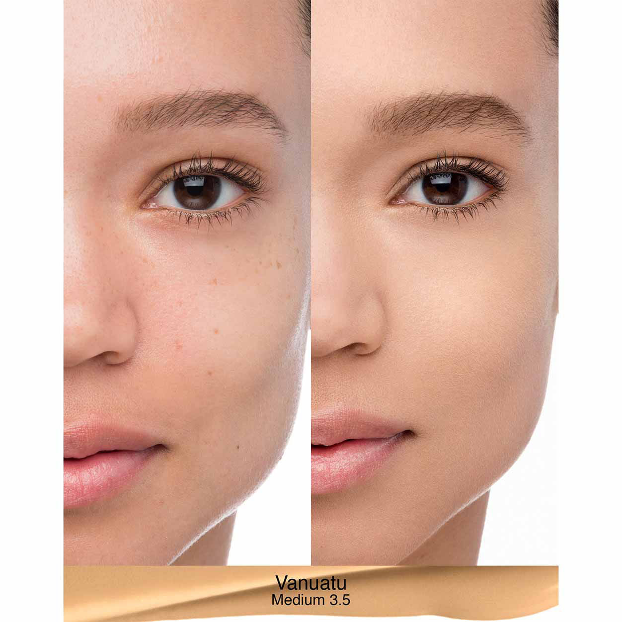 Before and after results of using Nars Natural Radiant Longwear Foundation variant: Vanuatu M3.5