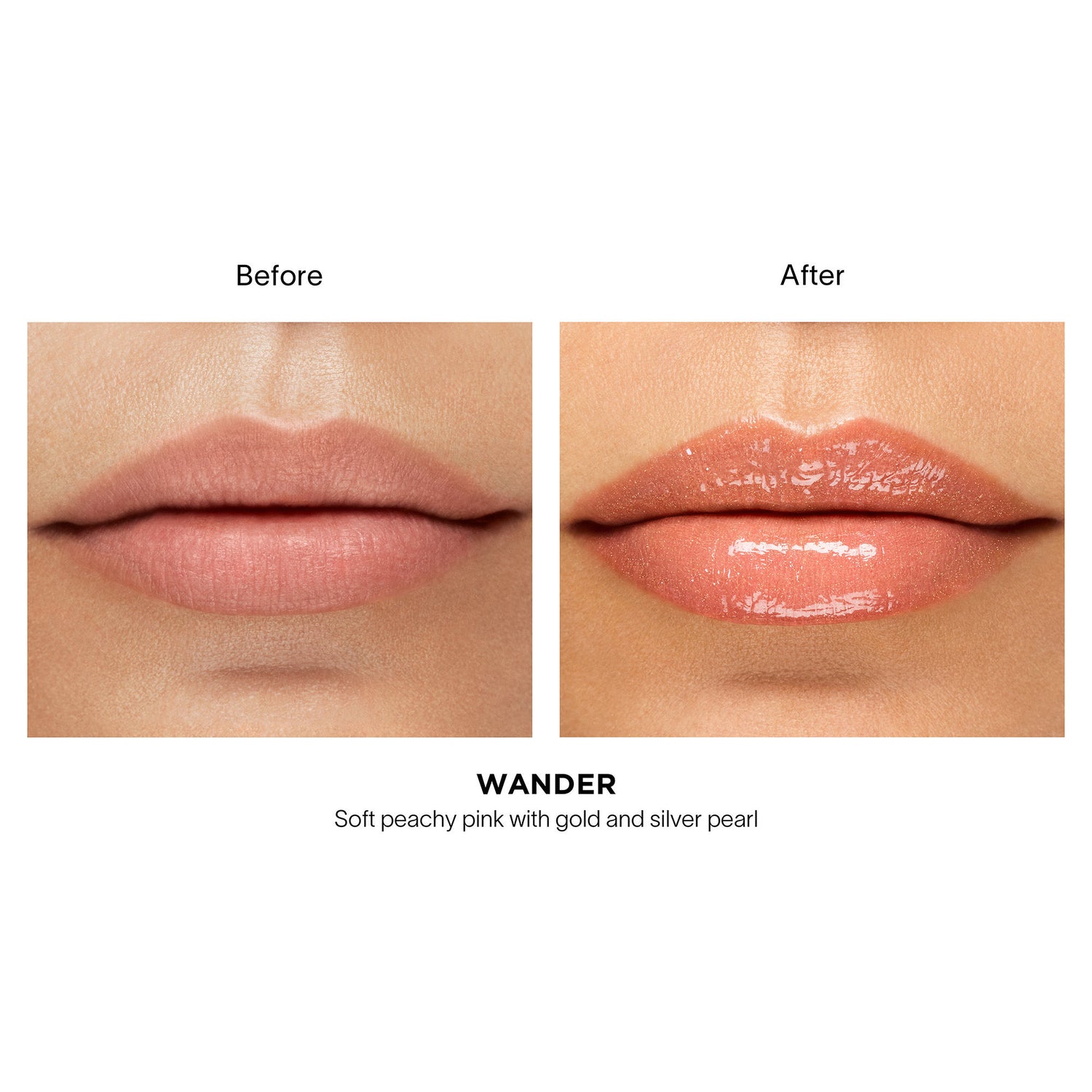 Before and after results of using Hourglass Phantom Volumizing Glossy Balm variant: Wander 75