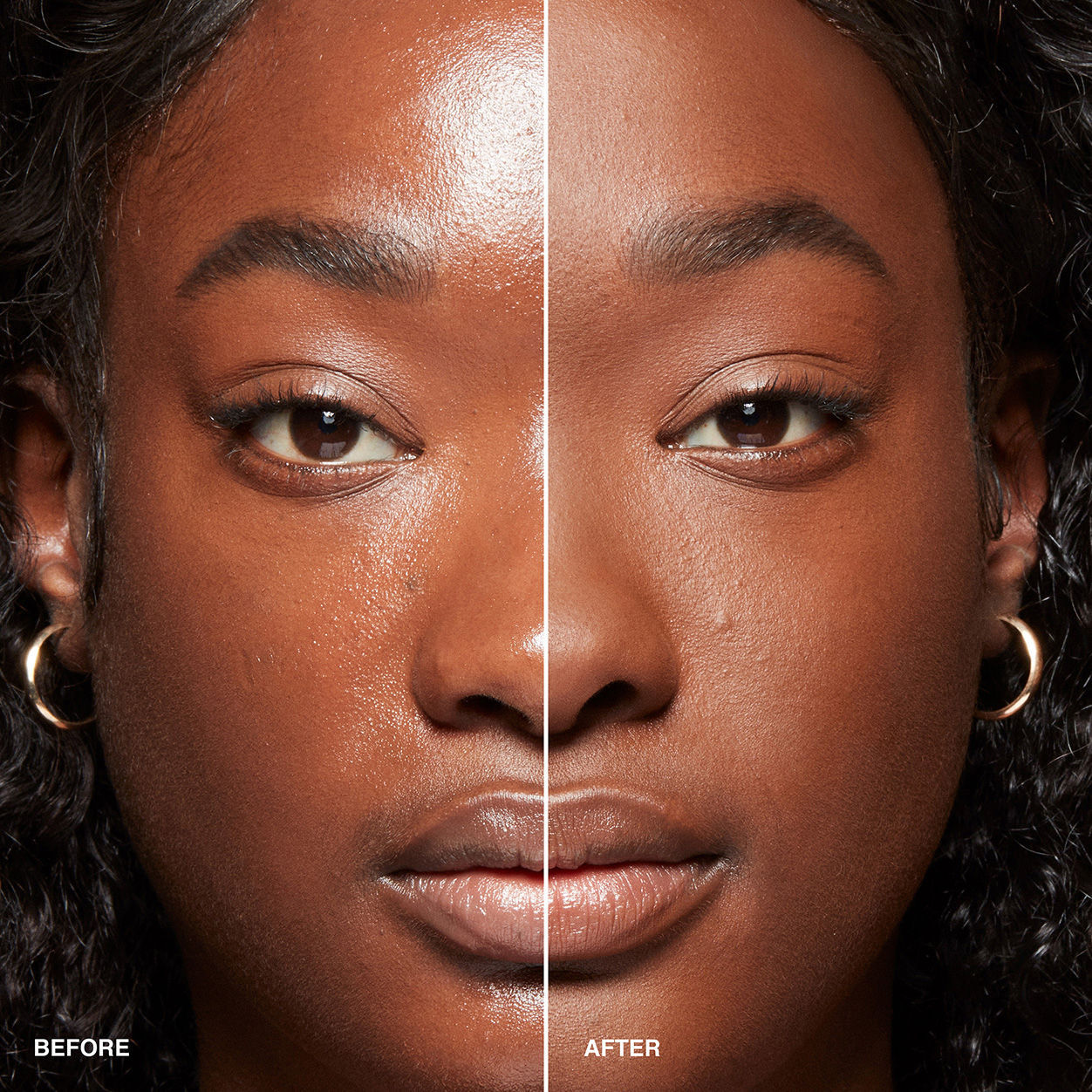 Before and after results of using Bobbi Brown Sheer Finish Pressed Powder variant: Warm Chestnut