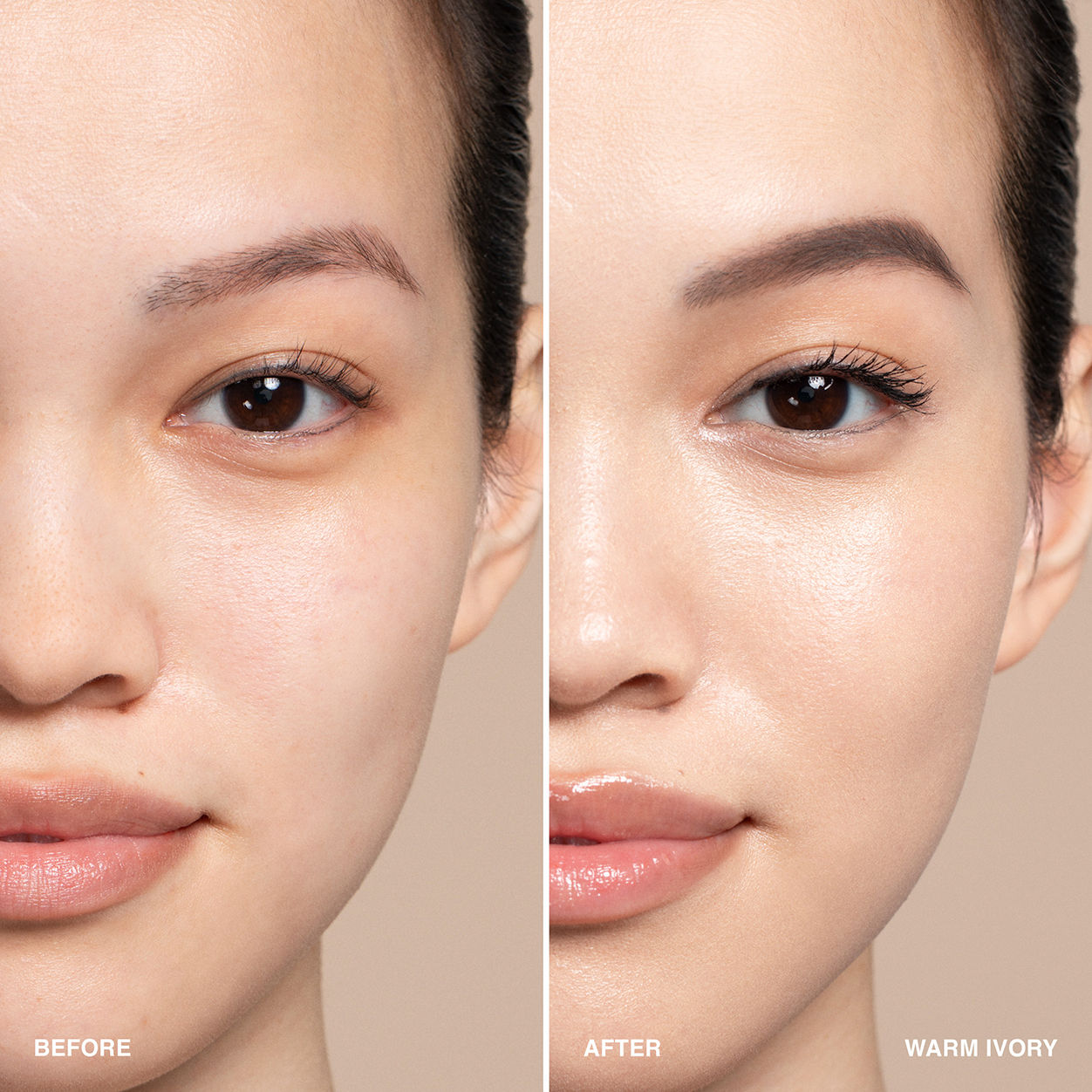 Before and after results of using Bobbi Brown Intensive Skin Serum Concealer variant: Warm Ivory
