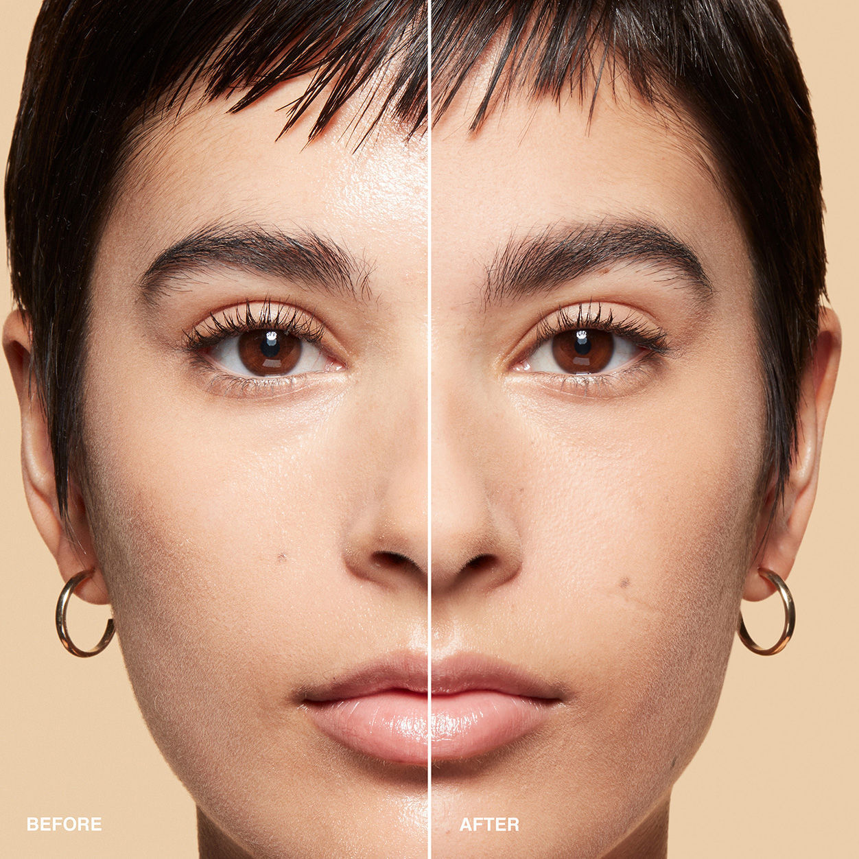 Before and after results of using Bobbi Brown Sheer Finish Pressed Powder variant: Warm Natural