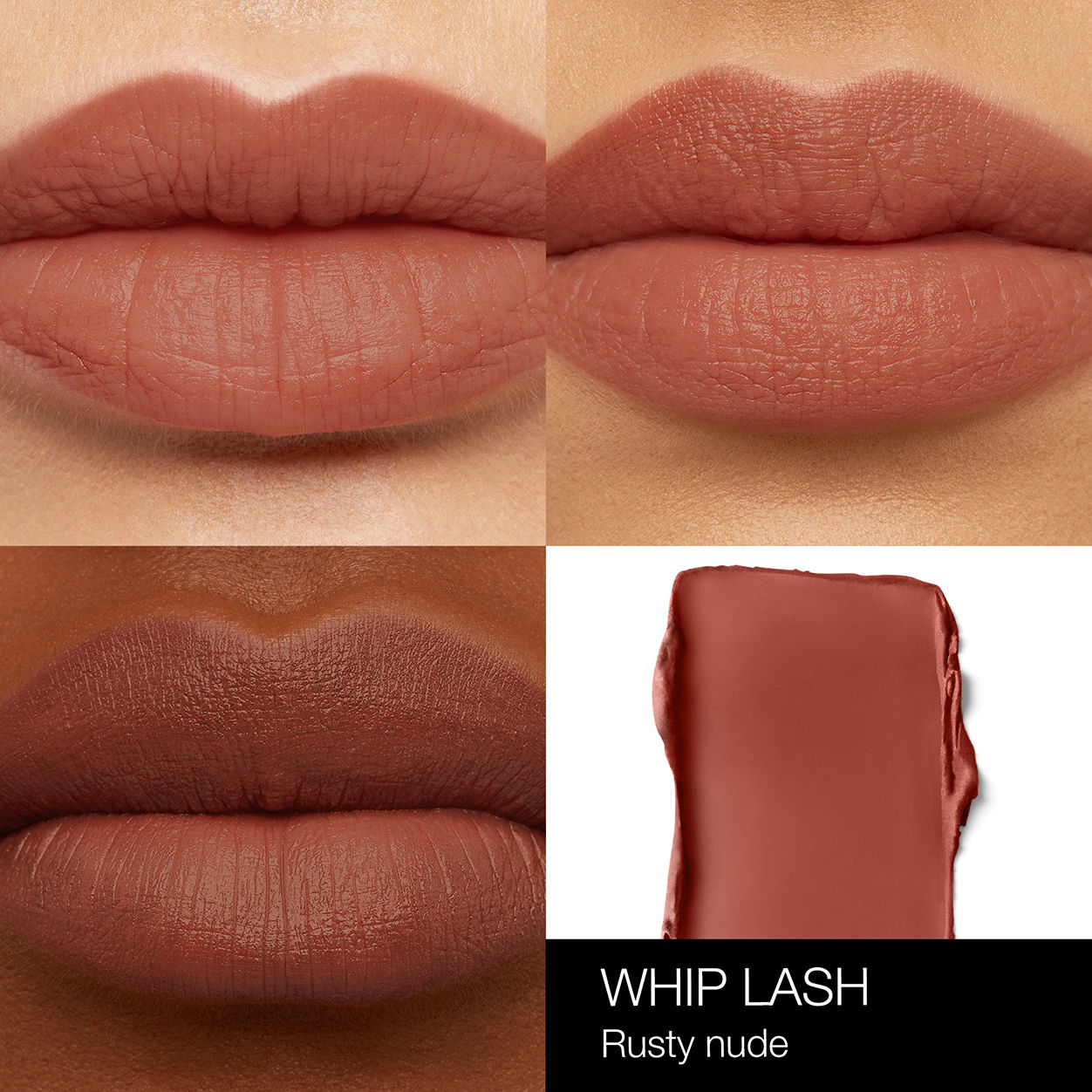 A shade comparison of Nars Soft Matte Tinted Lip Balm variant: Whip Lash