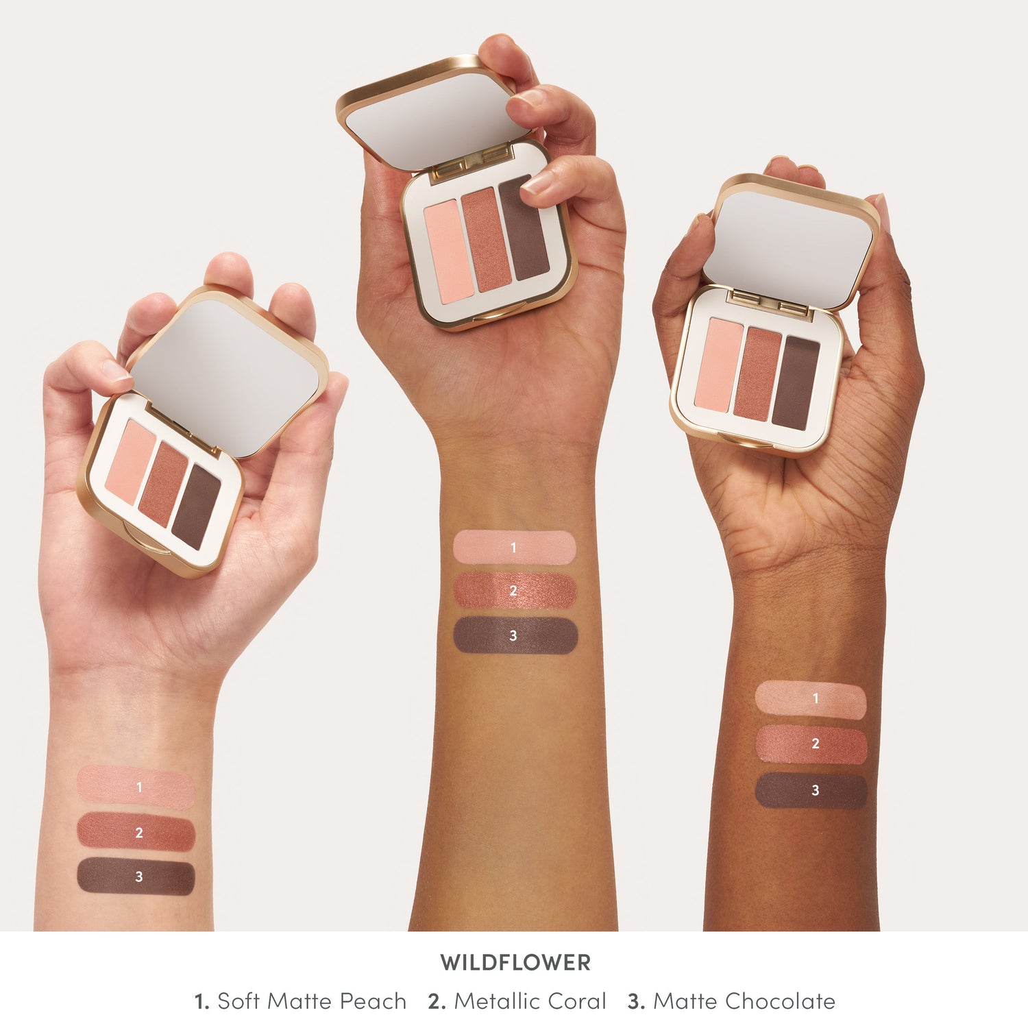 An arm swatch of Jane Iredale PurePressed Eye Shadow Triple variant: Wildflower