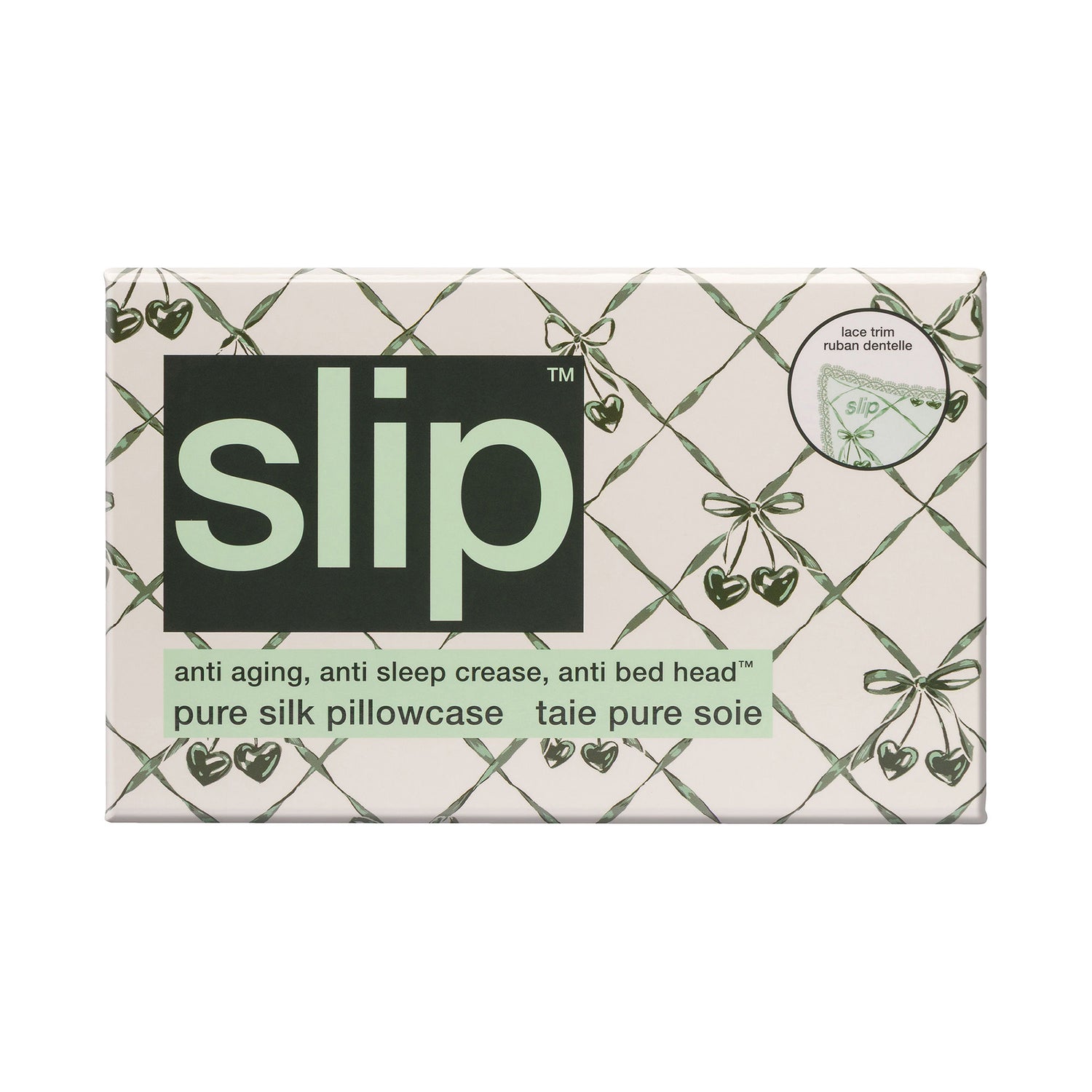 Image of the Slip Pure Silk Queen Pillowcase with Lace Trim (Limited Edition) variant: Wintergreen box