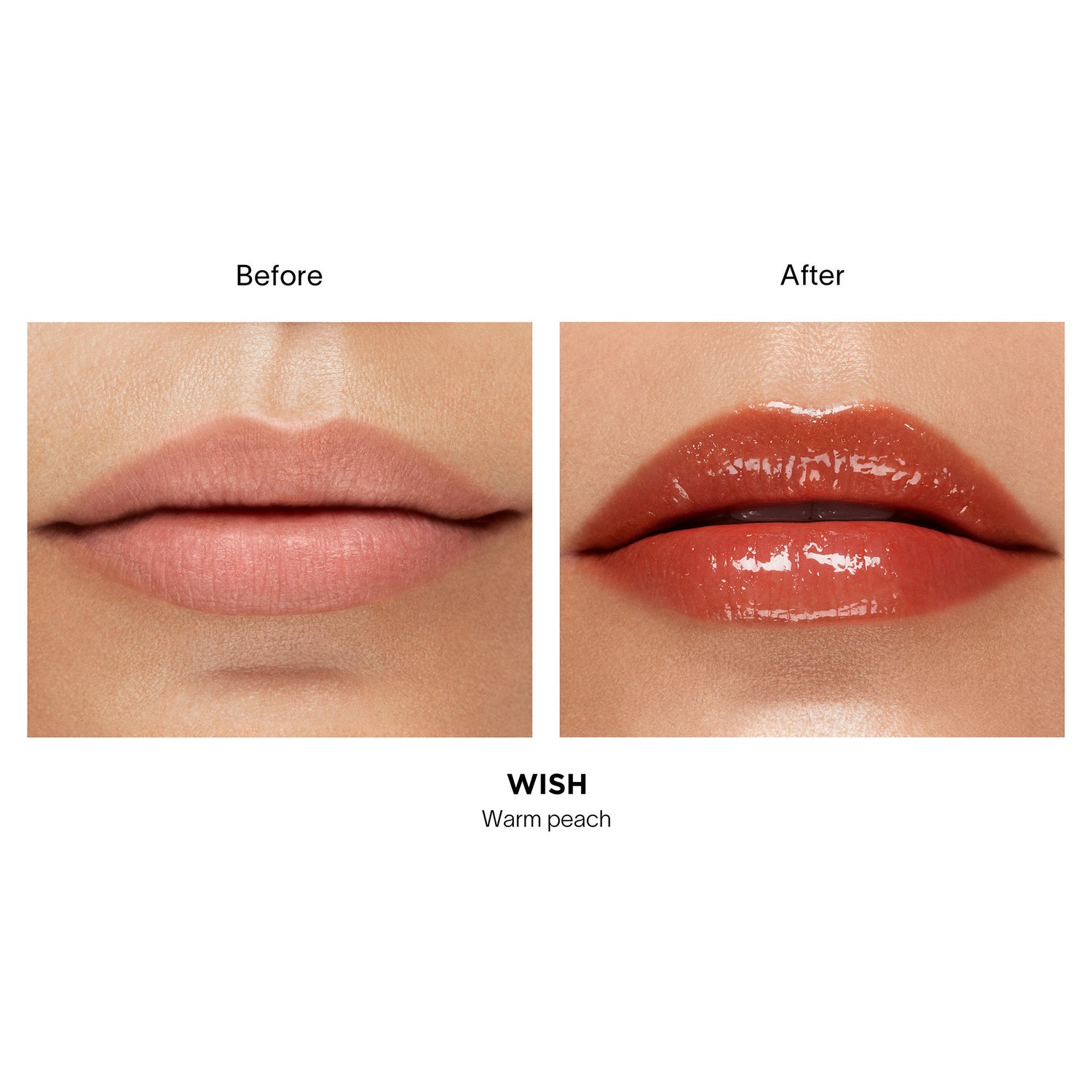 Before and after results of using Hourglass Phantom Volumizing Glossy Balm variant: Wish 95