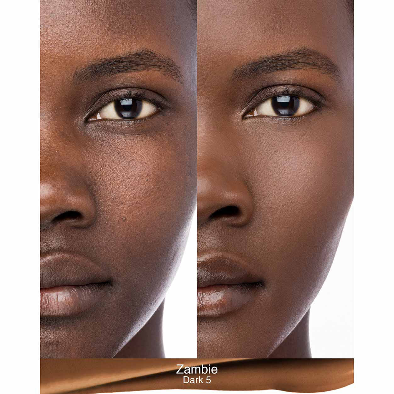 Before and after results of using Nars Natural Radiant Longwear Foundation variant: Zambie D5