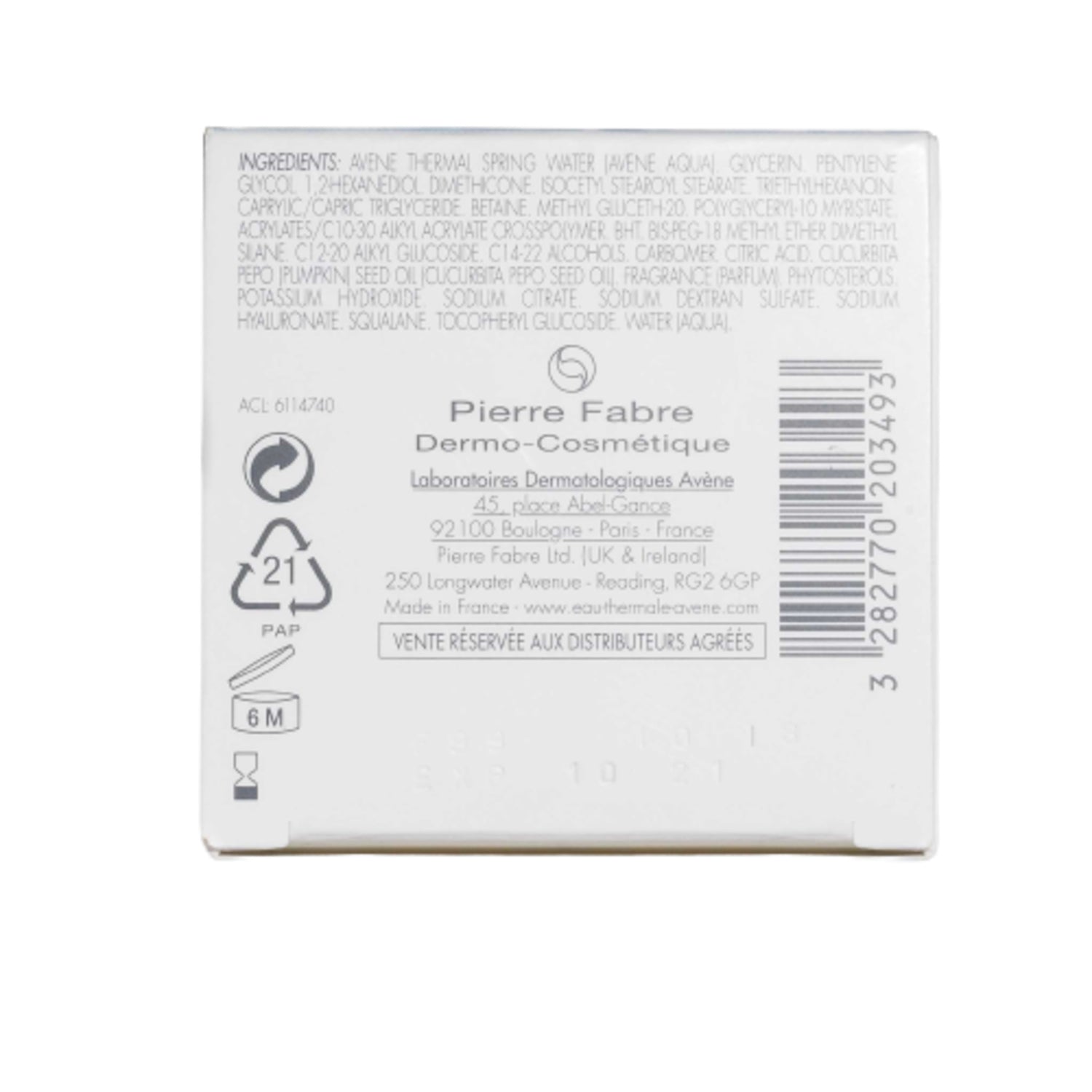 Avène Hydrance Aqua-Gel Hydrating Aqua Cream-in-Gel back packaging image.